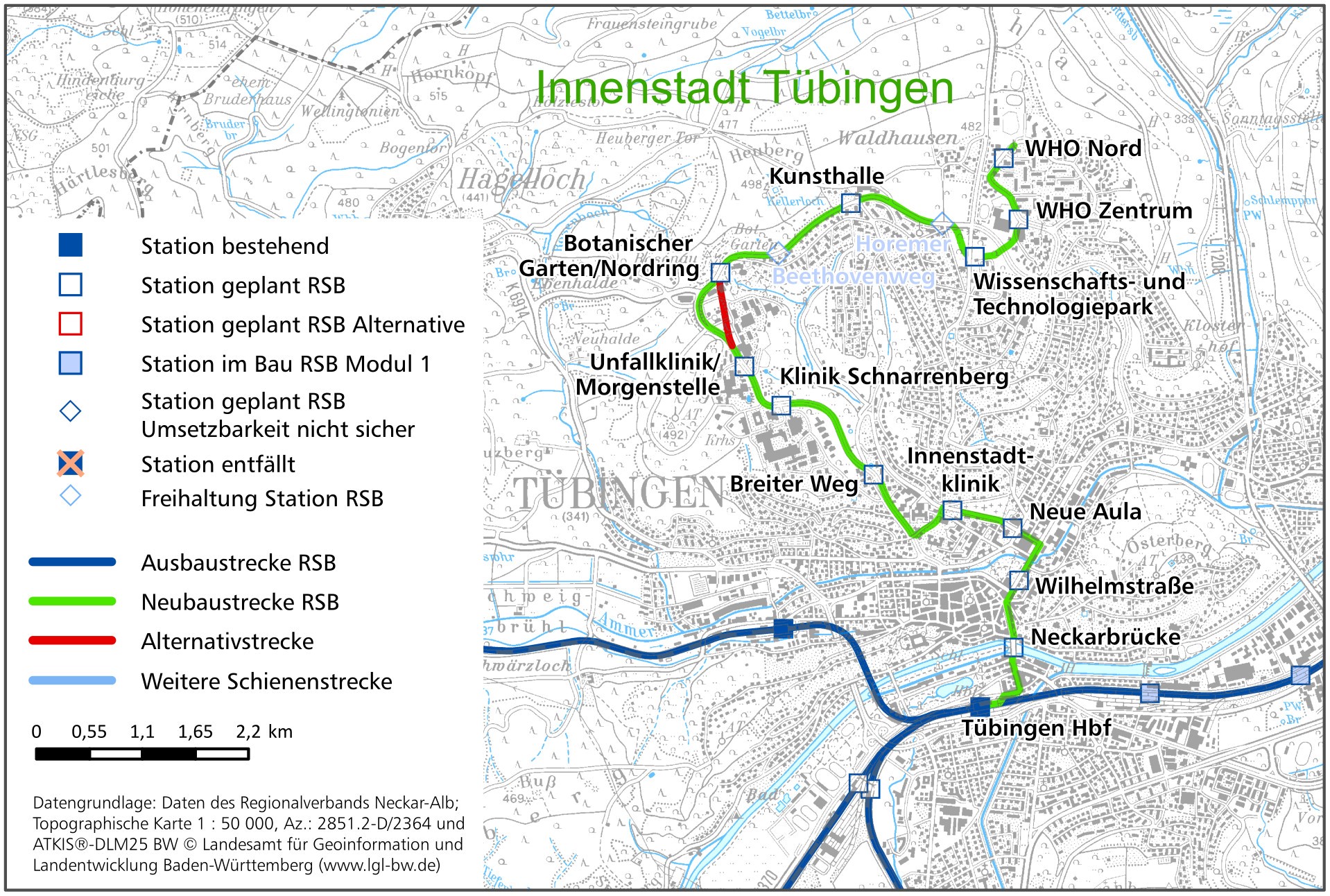 Stadtbahn Tübingen Plan Innenstadtstrecke Regionalstadtbahn